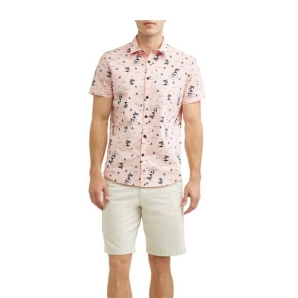 George Young Men's SS Printed Shirt Pink Skull Palm Tree Print XL‎ (46-48) Nwt - Picture 2 of 6